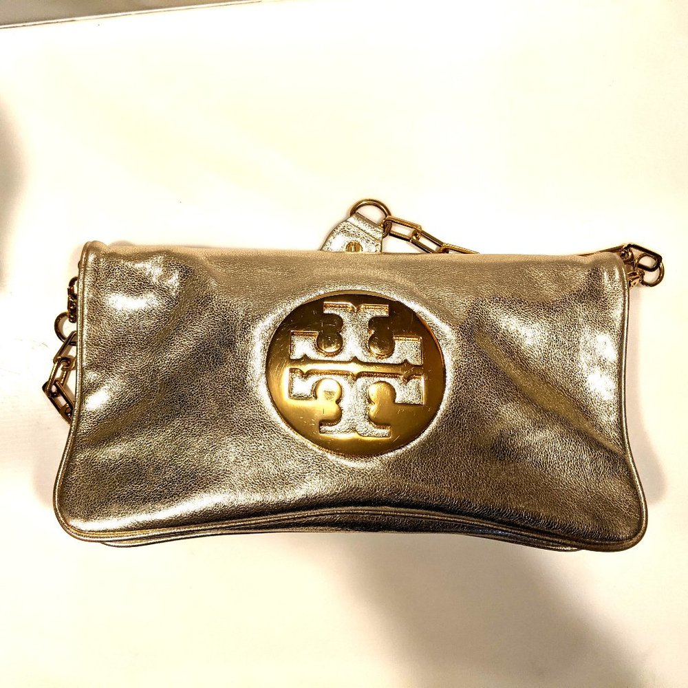 Tory Burch Reva Clutch with Strap, Gold Metallic